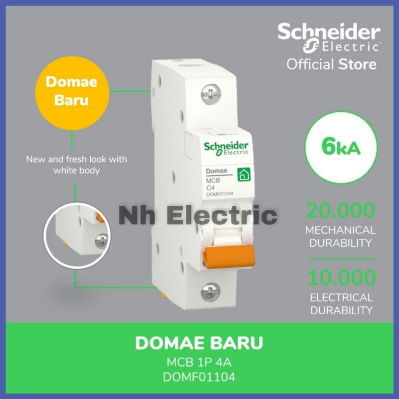 Mcb New Domae Mcb 1 Phase Schneider 2A, 4A, 6A, 10A, 16A, 20A, 25A, Dan 32A