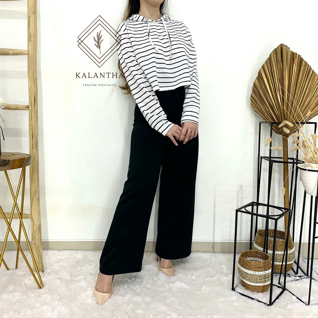 SALE !! KALANTHA FASHION Crop Tee Salur Hoodie Wanita Kekinian All Size-8