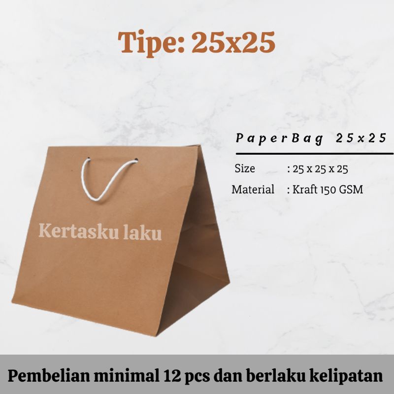 

Paper bag 25x25, Tas kertas coklat polos, ukuran P25 x L25 x T25