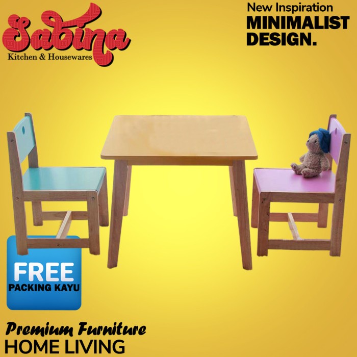 Kursi Kayu - Meja Belajar Anak Kayu Set Meja Kursi Bermain Philadelphia Minimalis