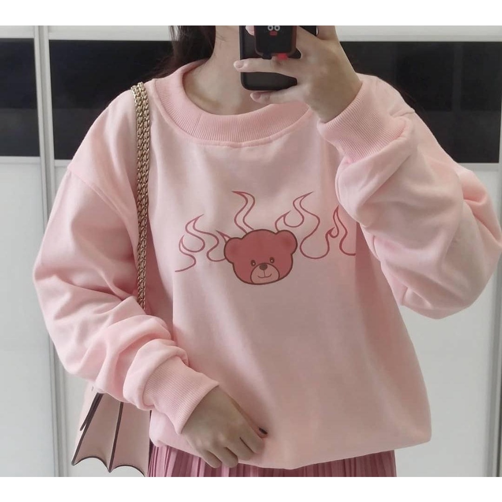 SWEATER CREWNECK WANITA FIRE BEAR - ATASAN TEBAL TERLARIS