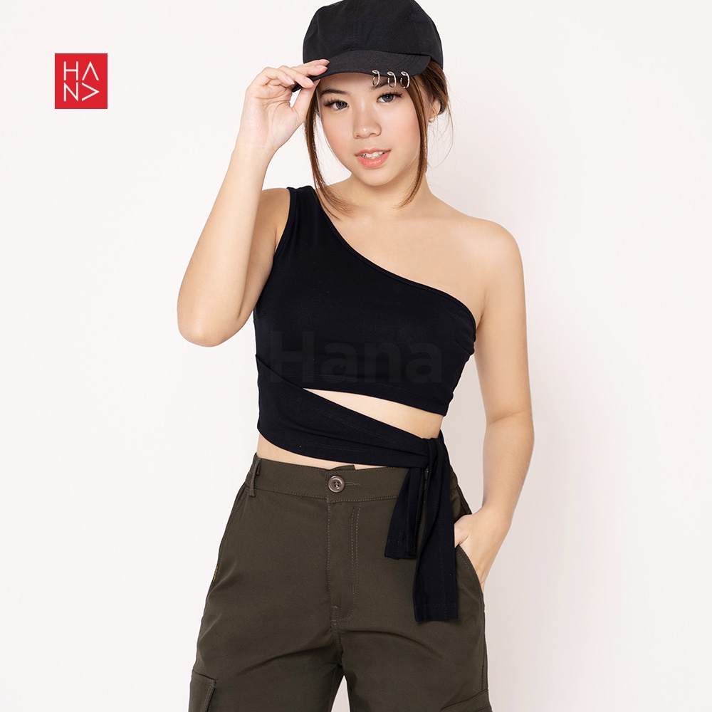 Hana Fashion - Alicia One-Shoulder Crop Stylish Wanita - CT091