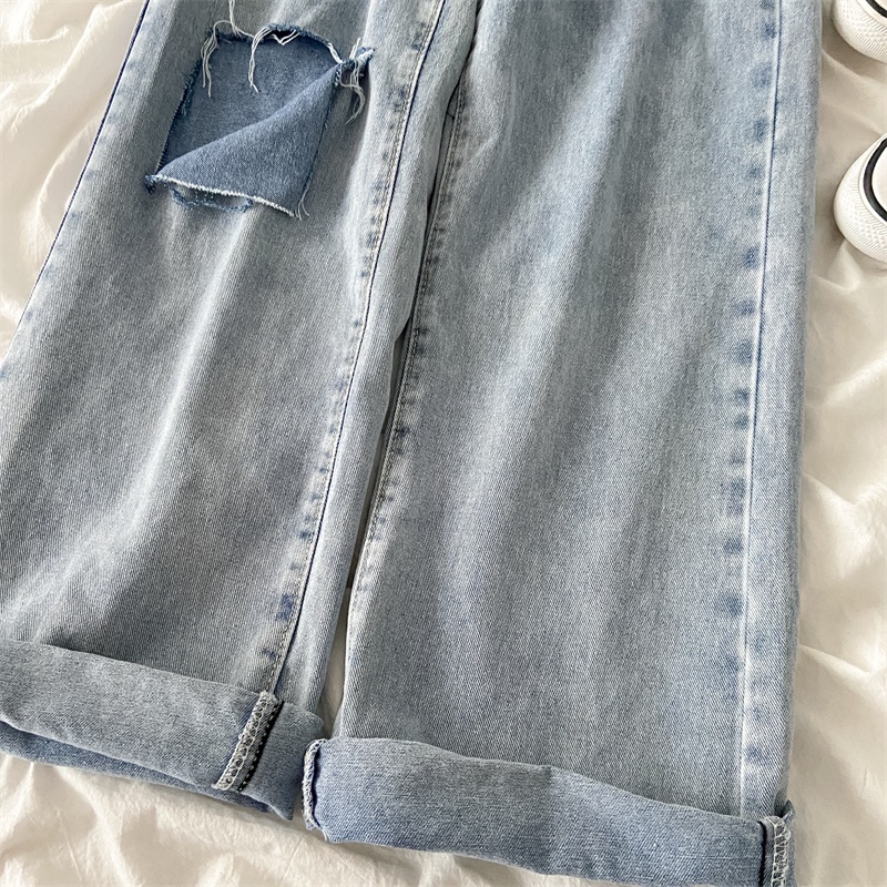 jeans high waist robek celana kekinian\ longgar denim Import \ high waist  jeans wanita sobek