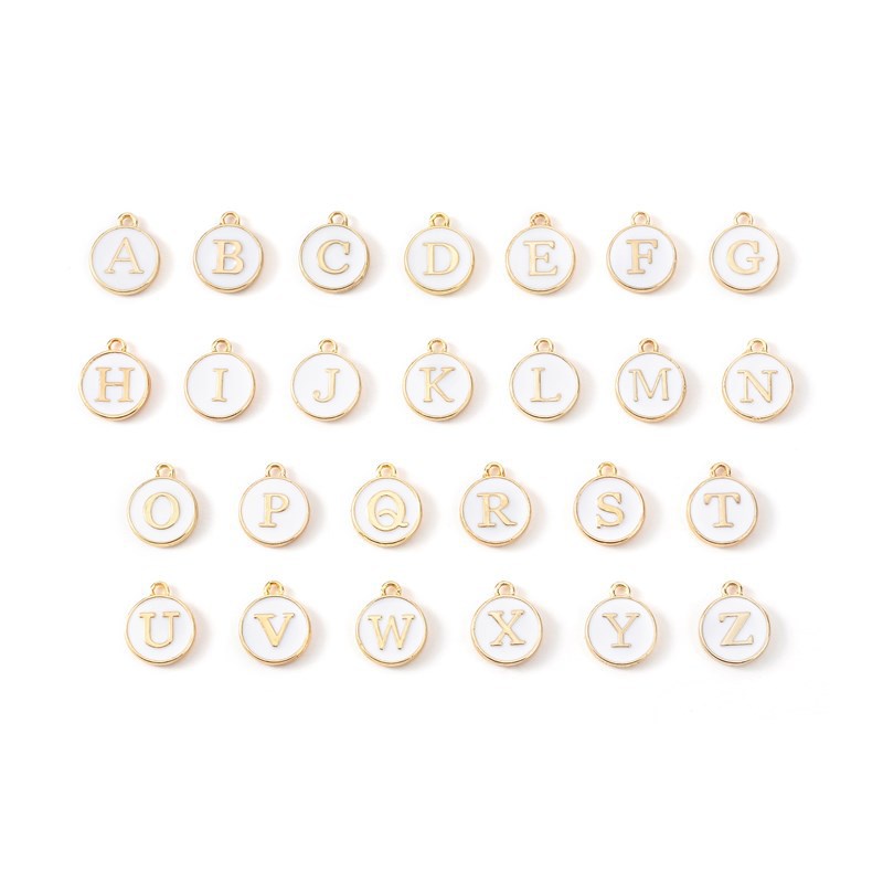 26 Pcs 12 mm A-Z Bulat Liontin Enamel Huruf Alfabet Inggris Pesona Enamel Pesona Alfabet Huruf Awal Buatan Tangan Liontin untuk Gelang DIY Membuat Perhiasan