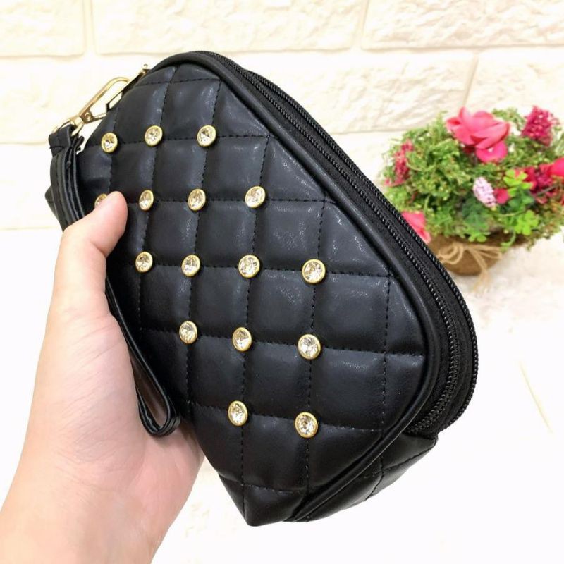 Dompet Hp Dan Uang Wanita DIAMOND 2 Ruang Resleting Bakpao kerang oval Hanging wallet Pouch handbag Kosmetik makeup