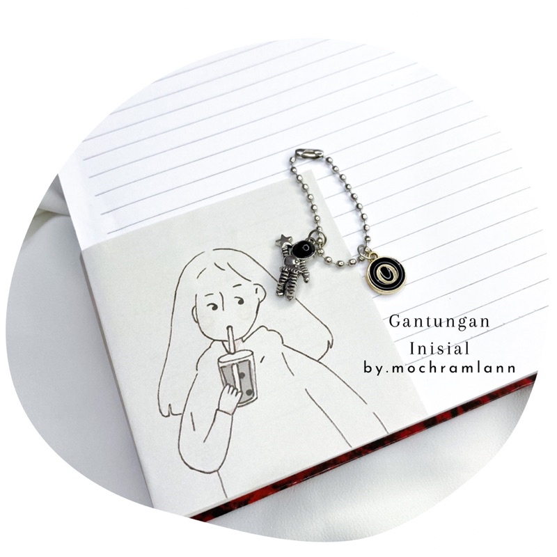 strap ball astronot free inisial/ gantungan case hp/ gantungan pc/ gantungan binder dll