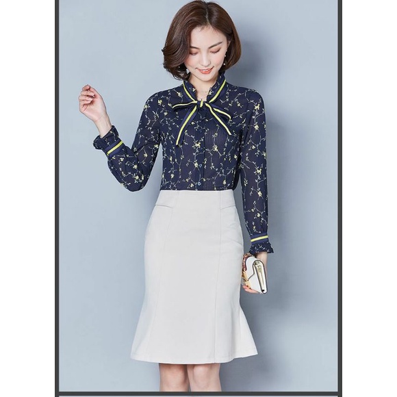 blouse import - Blue Yellow Vine - blouse wanita - blouse korean style - baju import china - by vone