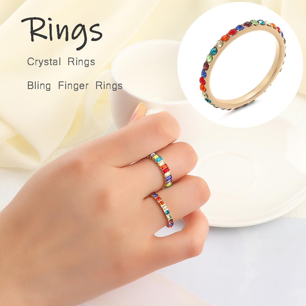 Lily Cincin Kristal Fashion Pesta Perhiasan Pernikahan Multicolor Berlian Imitasi