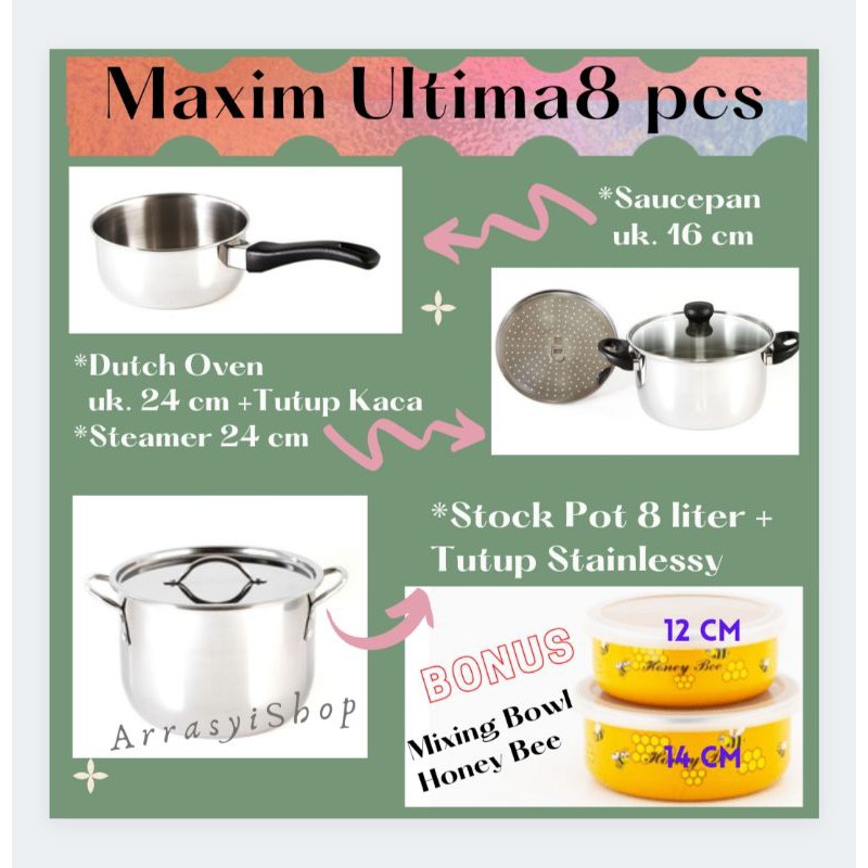 Panci maxim ultima 8 pcs panci set tebal stenlis panci kompor induksi