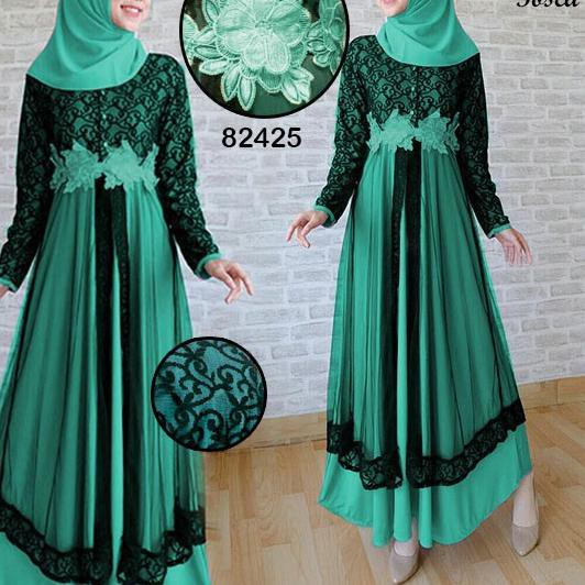 Ditunggu Gamis Brukat Tile Hitam Mewah Swara Original ✺