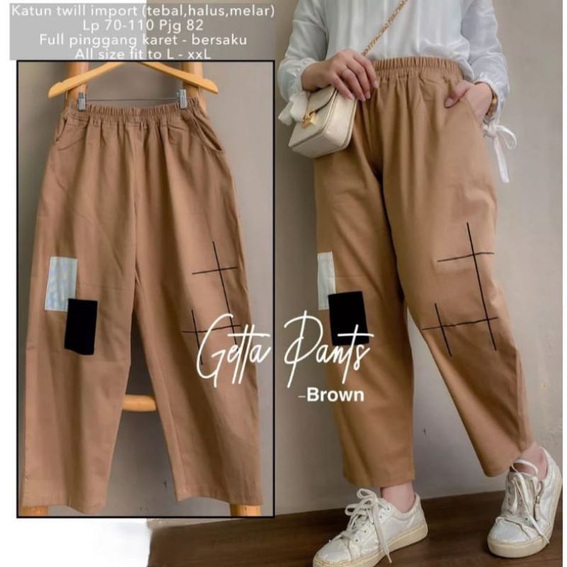 CELANA KOREA GETTA BAGGY PANTS WANITA BOYFRIEND REMAJA KEKINIAN BAHAN KAIN KATUN TWILL