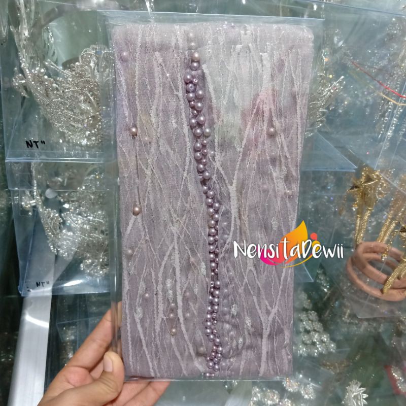 KERUDUNG PENGANTIN / VEIL MUTIARA MOTIF AKAR / VEIL MUTIARA POLOS / VEIL PENGANTIN-Ungu Taro (Akar)
