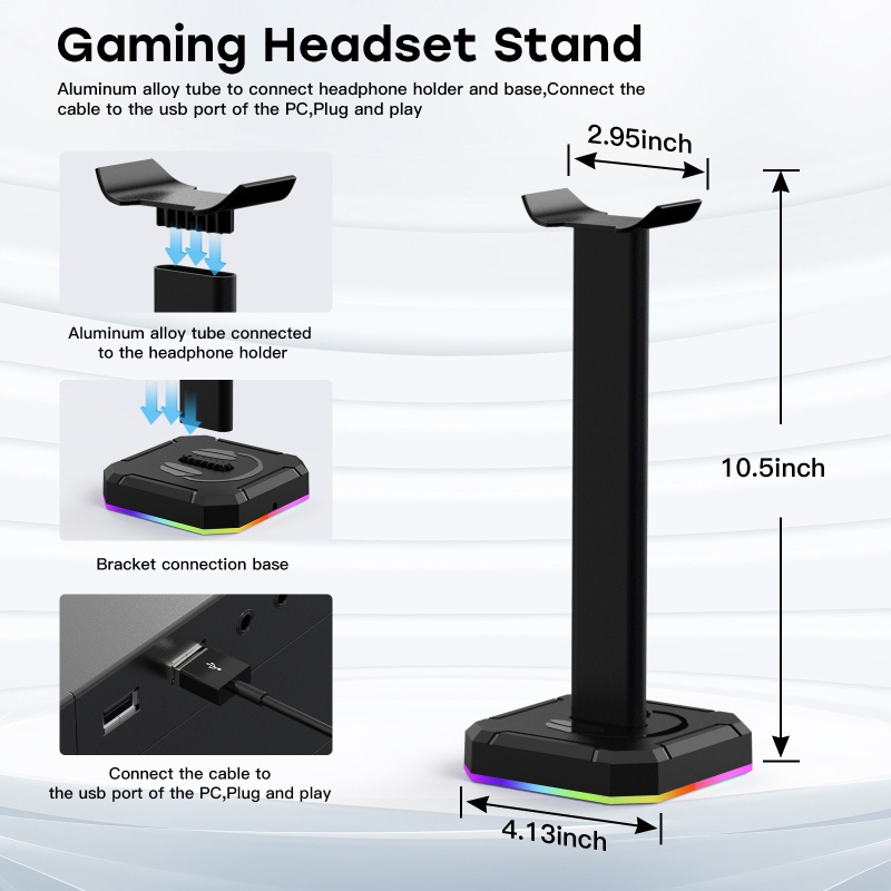 Bt RGB Earphone Display Stand Dengan Port Pengisian USB Detachable Gaming Earphone Holder Rack Desktop Aksesoris PC