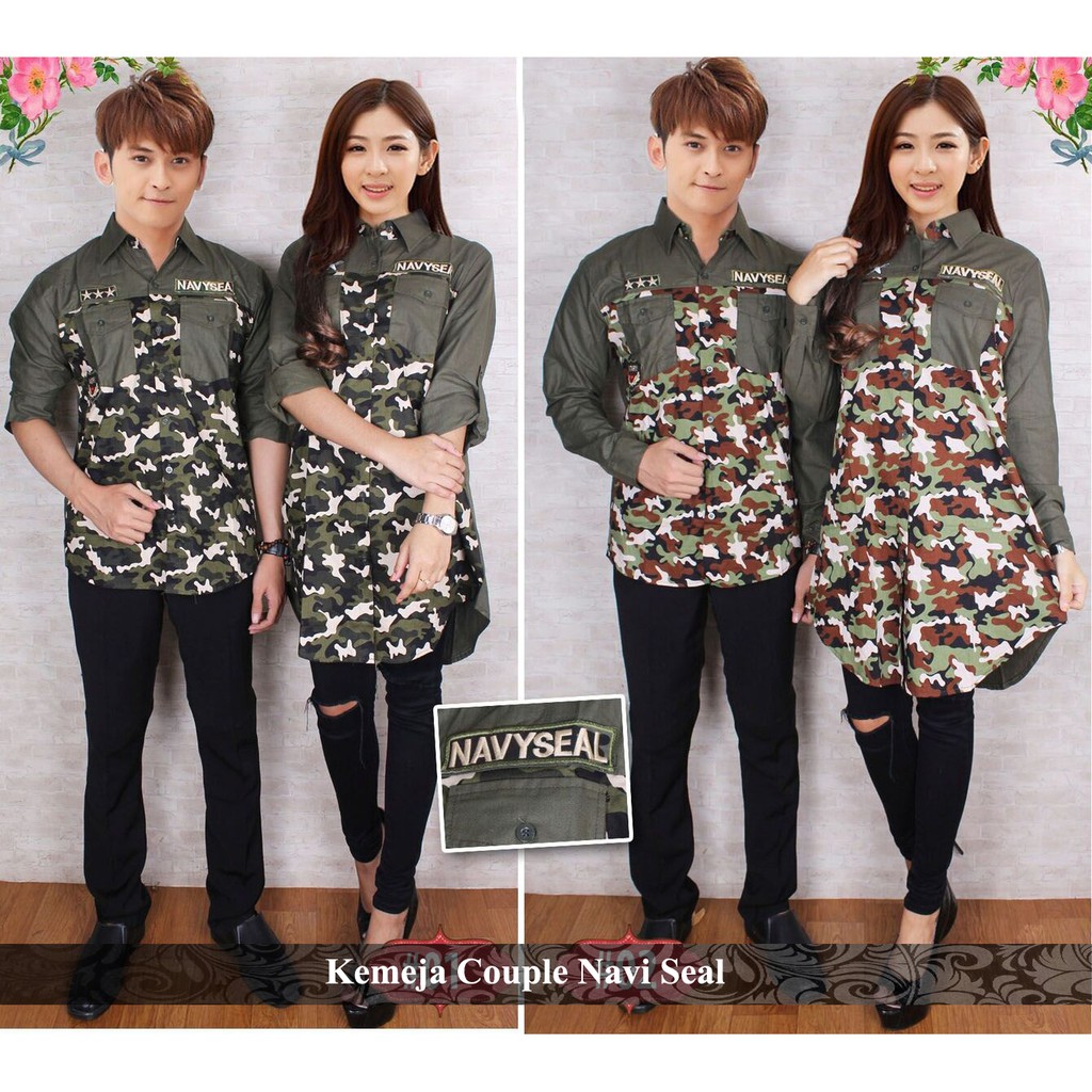 Baju Couple Kemeja Corak Tni Tentara Hem Pasangan Formal Navi Seal