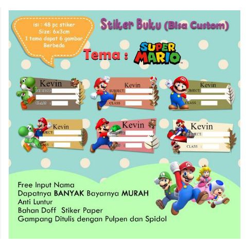 

48pcs stiker / sticker nama kelas anak mario