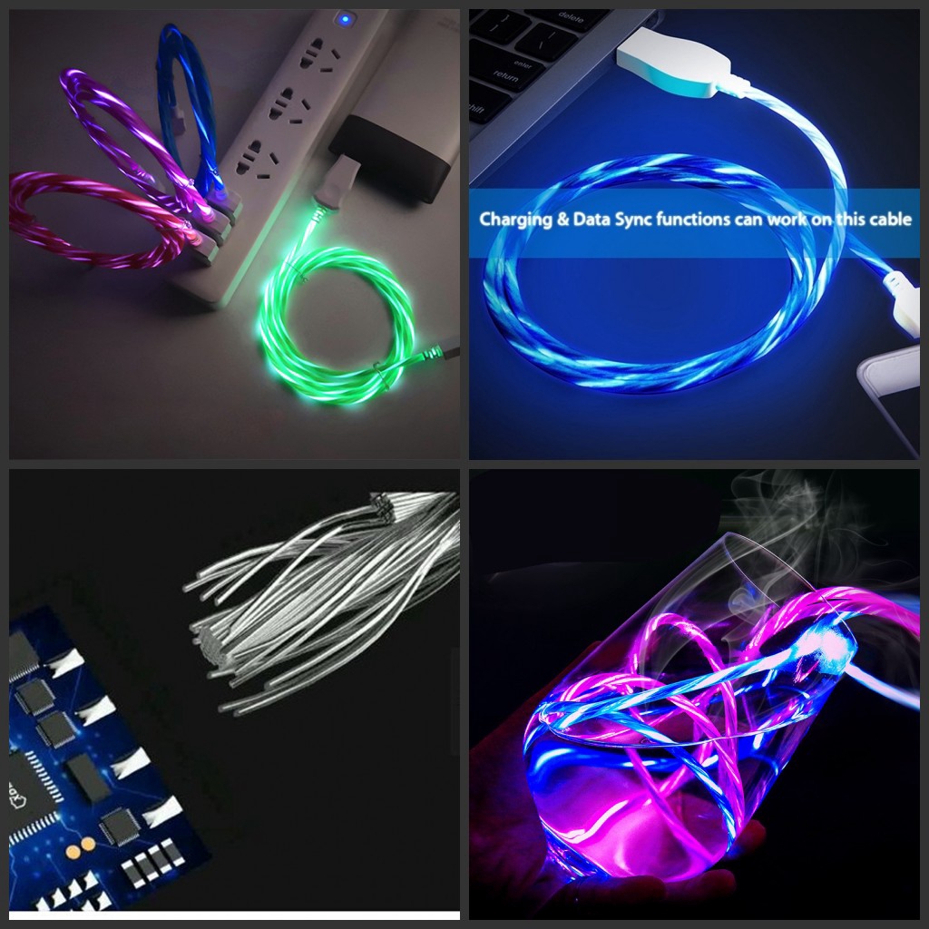 【P&amp;T】1M Micro USB Type-C Smart Charging  Data LED Light-up Flowing Glow USB Sync Cord Charger Cable