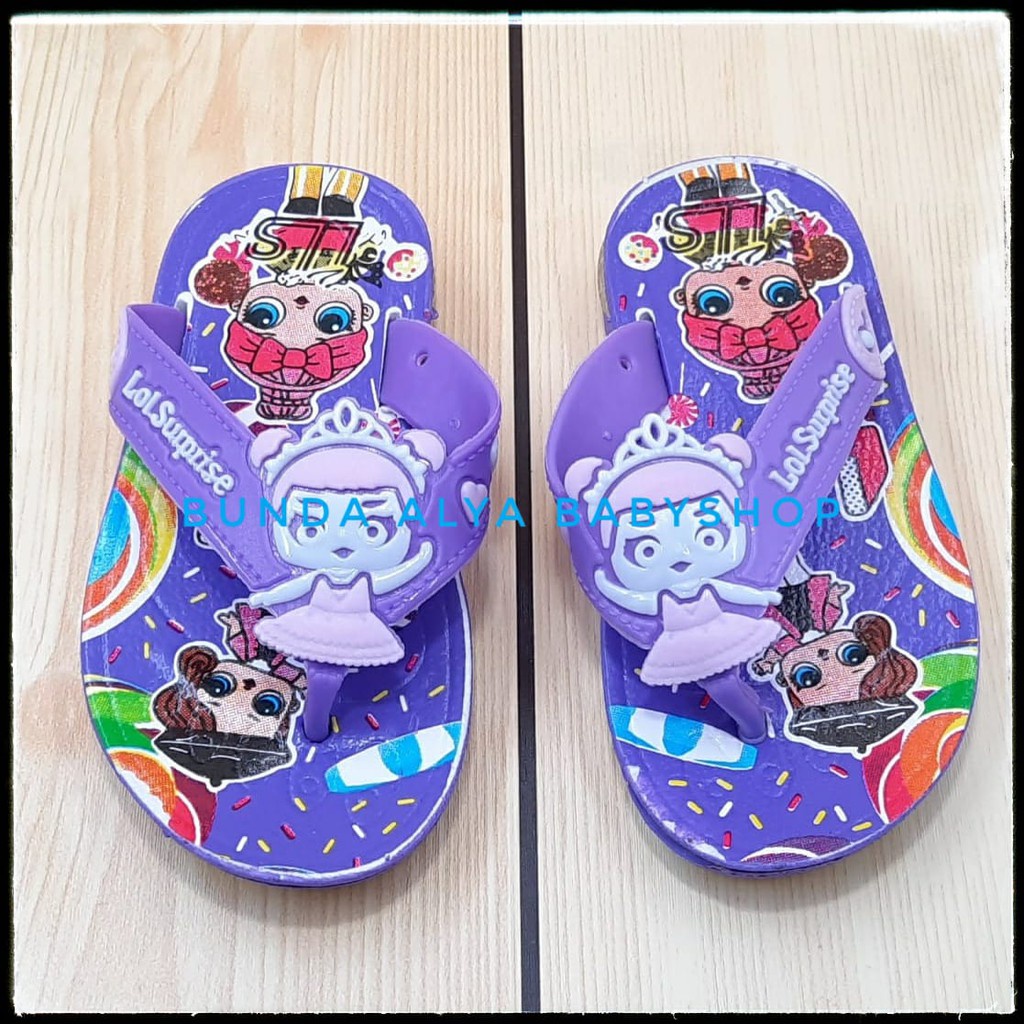 Sendal Jepit Anak Perempuan Usia  2 3 4  Tahun UNGU Bahan Karet Elastis Anti Licin Motif Karakter Lucu Size 24-29