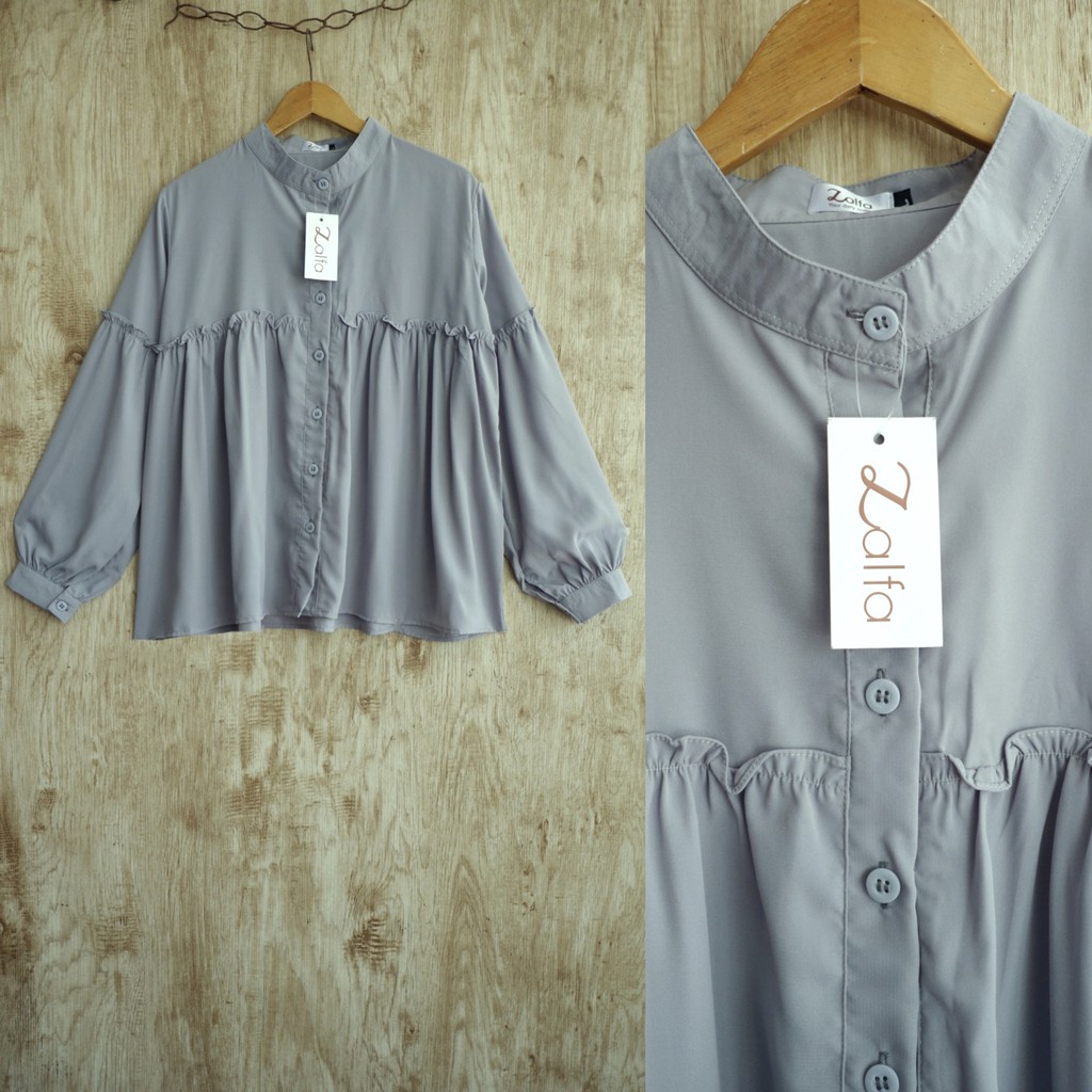 AMIRA BLOUSE by ZALFA OUTFIT / blouse polos / blouse wanita murah-Grey