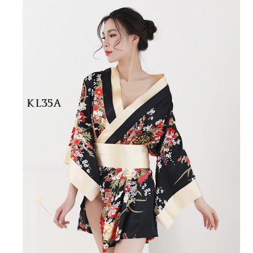 [READY STOK] KIMONO LINGERIE BAJU TIDUR KIMONO WANITA KIMONO SEXY HITAM KL35A