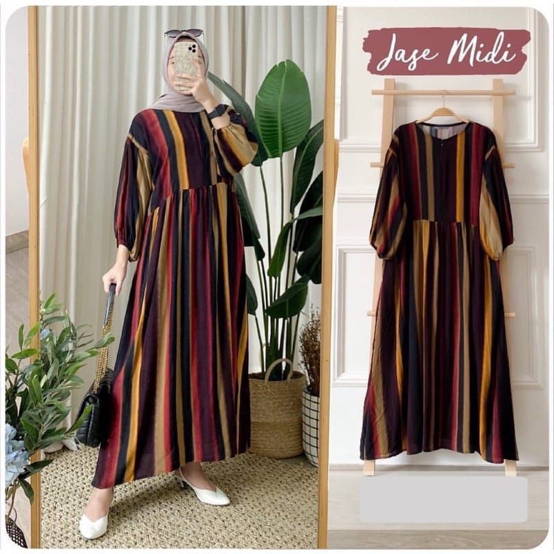 TUNIK SUSUN SALUR GARIS LURIS MIDI POLOS MOTIF BUNGA BUSUI MOELA MIDI LONG TUNIK REMAJA ATASAN WANIT