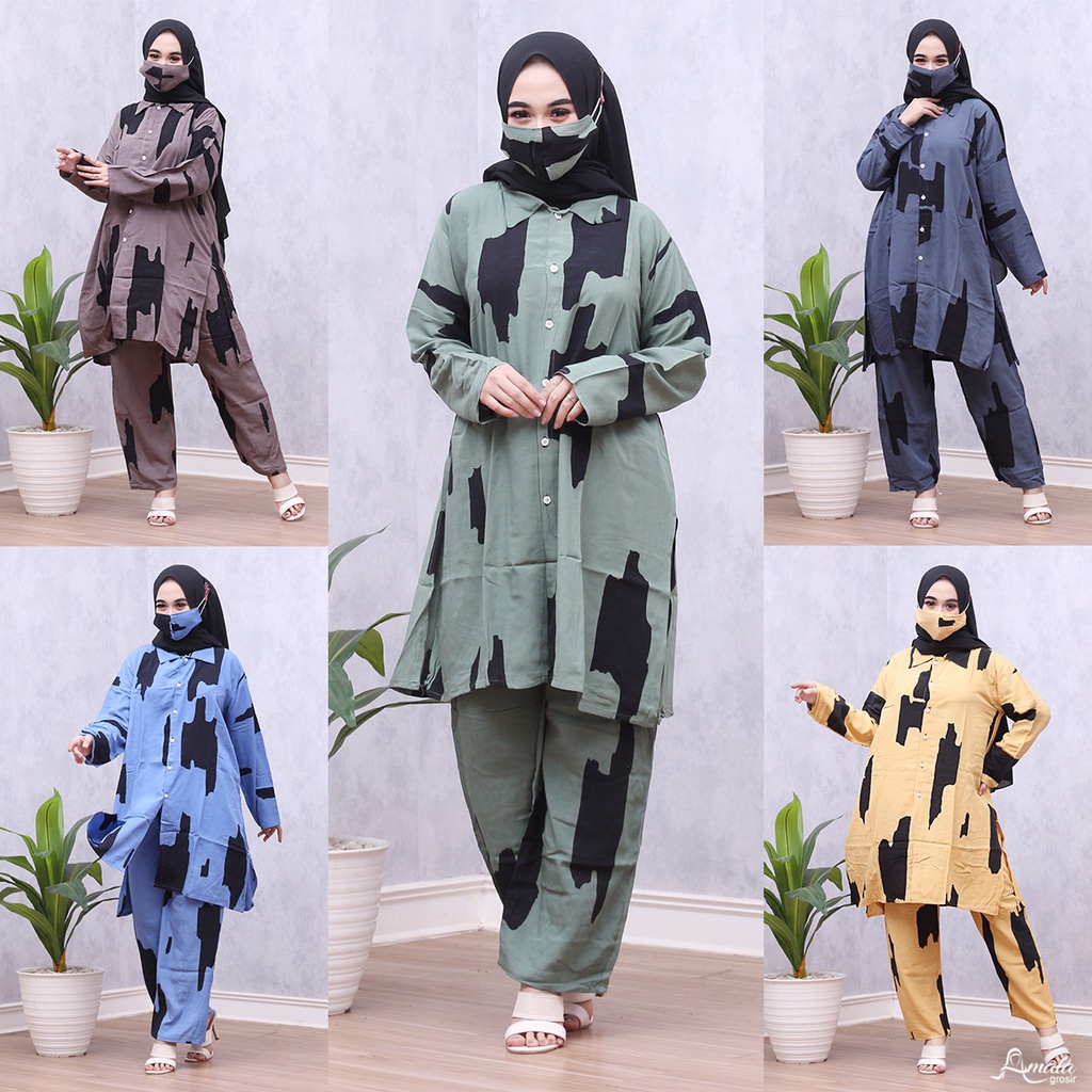 AMALAGROSIR - (COD) One Set Tunik Tie Dye Rayon / One Set Tunik Lengan Panjang / Indian Set-5