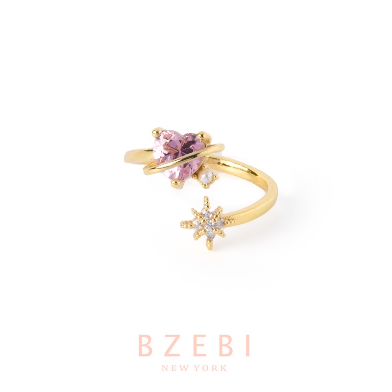 Bzebi Cincin Lapis Emas 18k Model Terbuka Adjustable Hias Berlian Imitasi Gaya Korea 106r3r