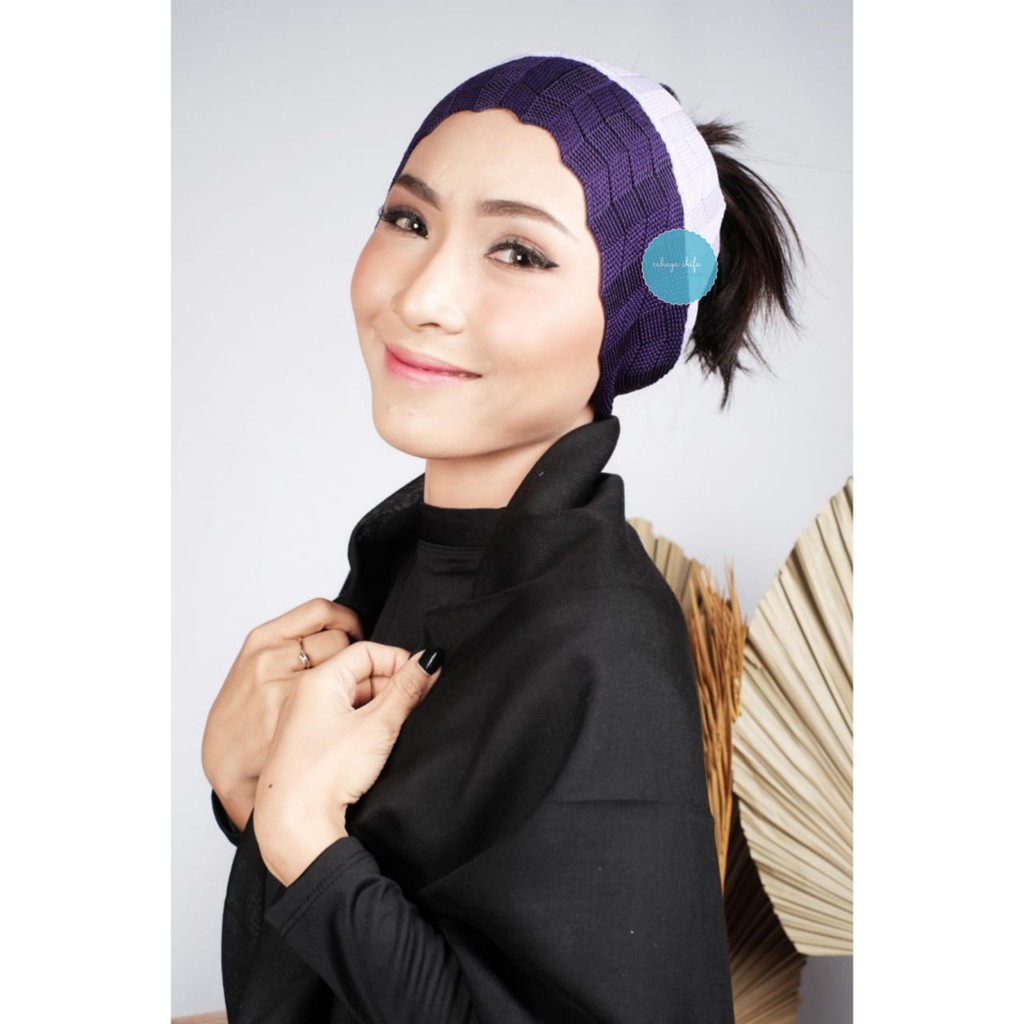 (Bisa cod) New product bandana ciput rajut nanas 2 warna two tone zigzag atas bawah (ciput zara)