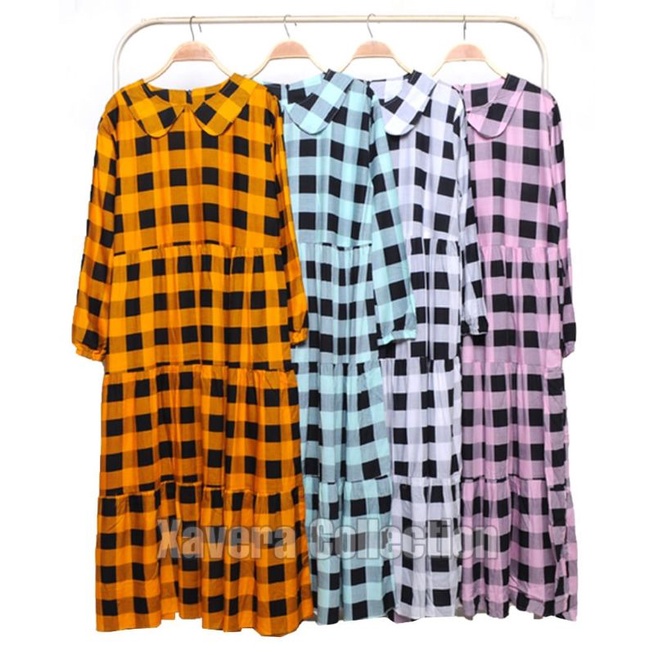 XC - Midi Dress 09 / Midi Dress Kotak / Dress Terbaru / Dress Flannel