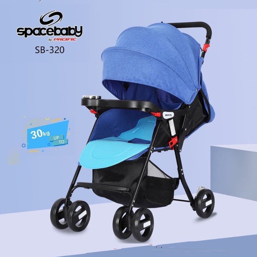 Stroller Anak Bayi Balita Kereta Dorong Stroler Spacebaby SB320 By Pacific Up To 30kg-Blue