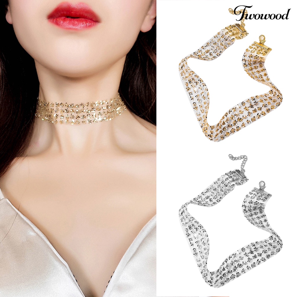 Kalung Choker Wanita Model Shiny Paillette Untuk Pesta