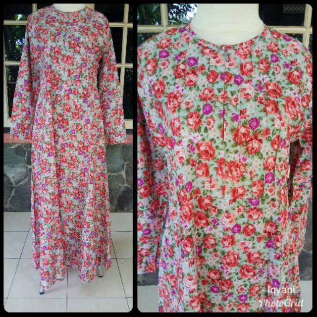 Gamis/dress dewasa katun jepang motif bunga/kembang