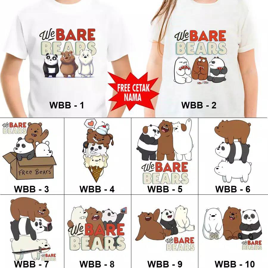 BAJU KAOS ANAK DAN DEWASA WE BARE BEARS/ KAOS ANAK WE BARE BEAR TSHIRT/KAOS WE BARE BARE MURAH /COD
