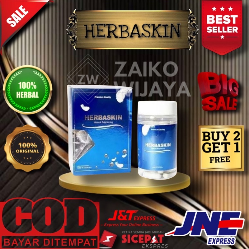 HERBASKIN Original 100% Suplemen Kecantikan Pemutih Badan (50 Kapsul) Asli