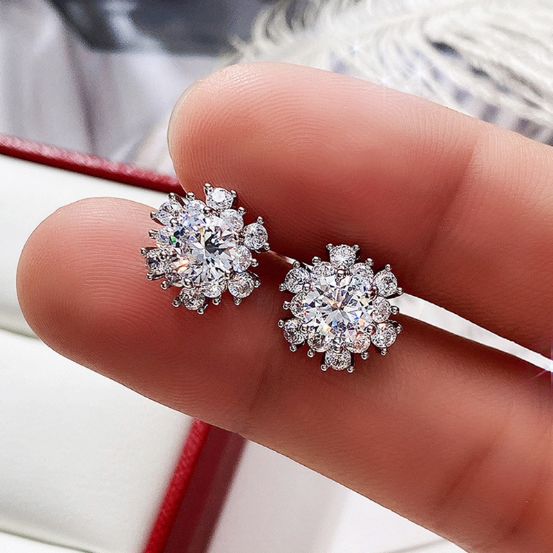 Fancyqube Anting Tusuk Bentuk Bunga Hias Cubic Zirconia Untuk Wanita