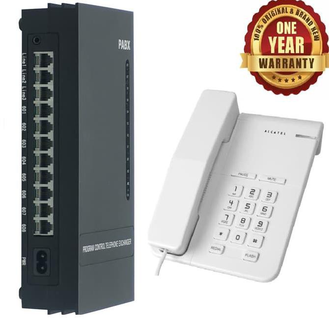 Paket Pabx Mini GENEX D308 3 CO - 8 Ext + 1 unit Alcatel T22 putih
