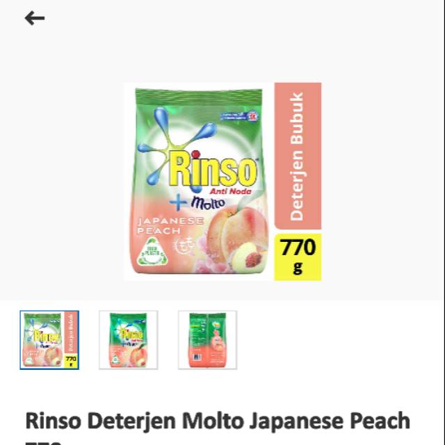 

RINSO DETERJEN MOLTO JAPANESE PEACH 770G