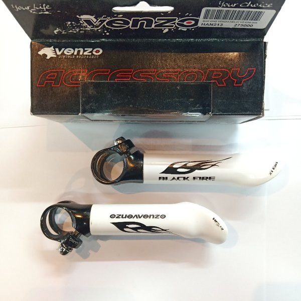 Bar End Tanduk Jalu Sepeda Venzo Black Fire Helix White