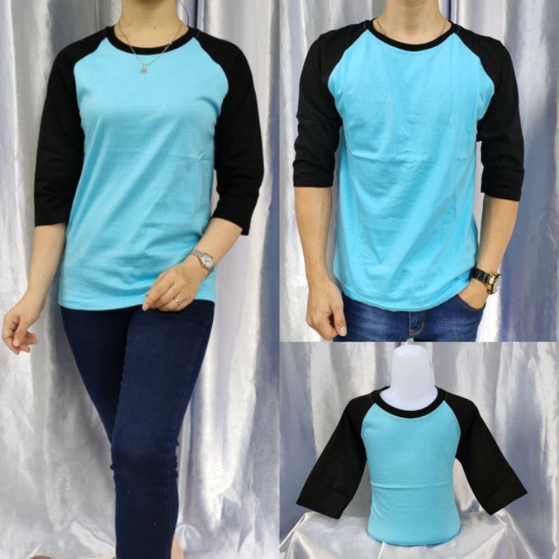 kaos polos reglan SKYBLUE-HITAM uk 20 22 S M L XL XXL