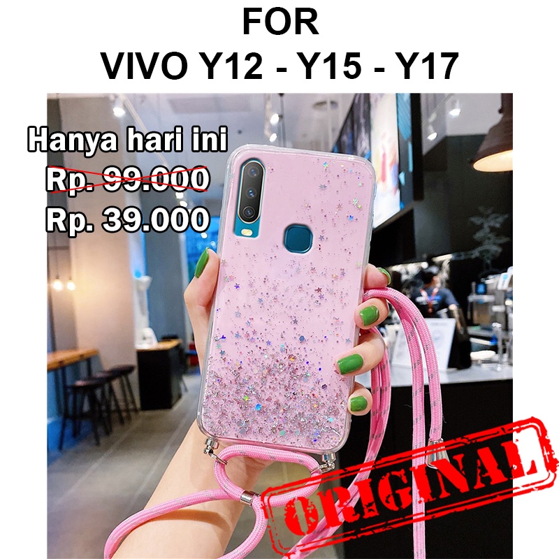 GLITTER LANYARD case Vivo Y12 Y15 Y17 softcase casing cover tali strap silikon