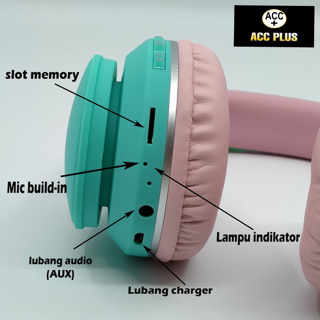 HEADPHONE BLUETOOTH LED - 031 Headset Bando Gaming cute Macaron Wireless Audio Stereo Super Bass