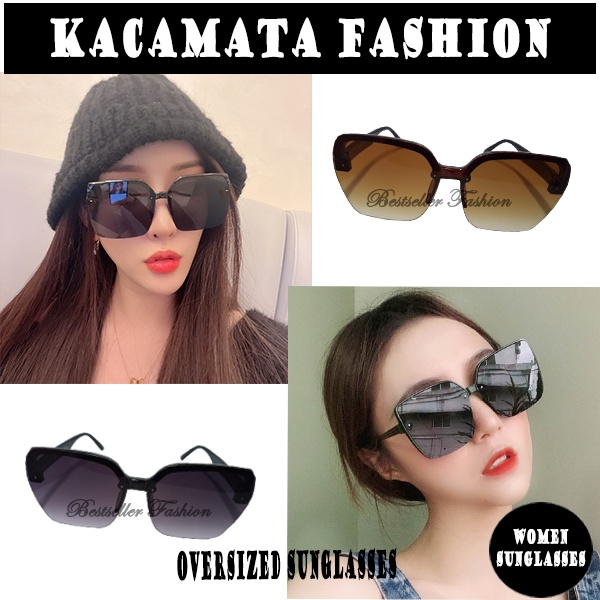 Kacamata Hitam Bentuk Kotak Dengan Bingkai Besar Bahan Plastic Untuk Wanita  Anti UV Kacamata Fashion Wanita Sunglasses