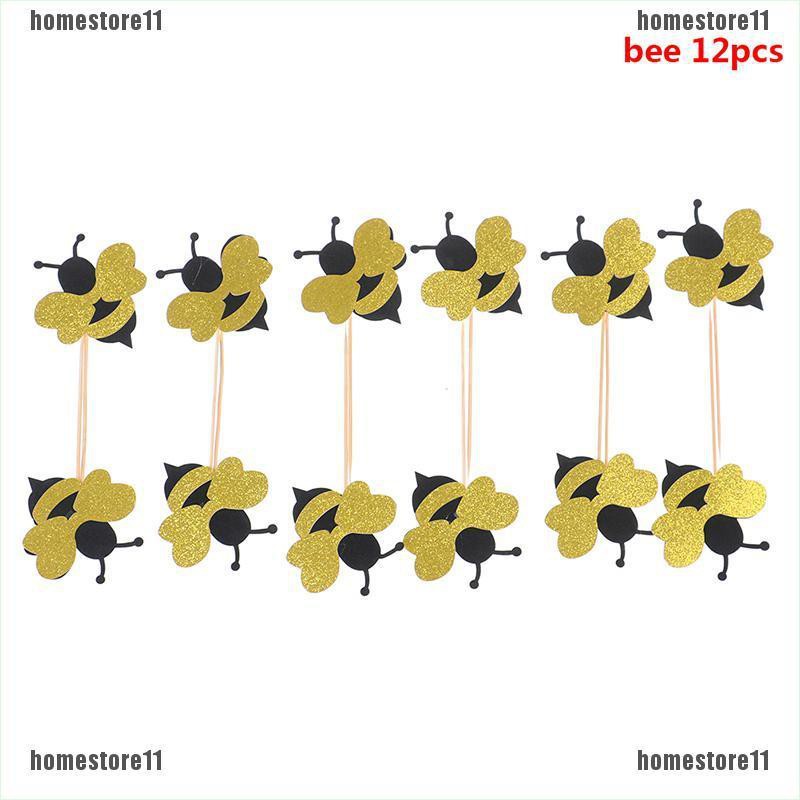 Home 12pcs Baby Shower Party Bee Cake Topper Decoration Diy