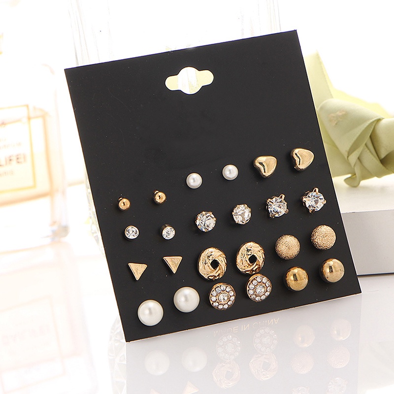 12pcs Anting Wanita Rumbai Mutiara Berlian Liontin Korea Fashion Perhiasan