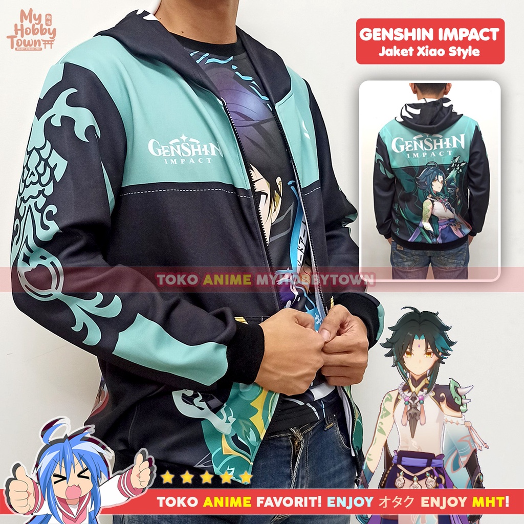 Jaket Hoodie Anime Game Full Print Genshin Impact Xiao Style