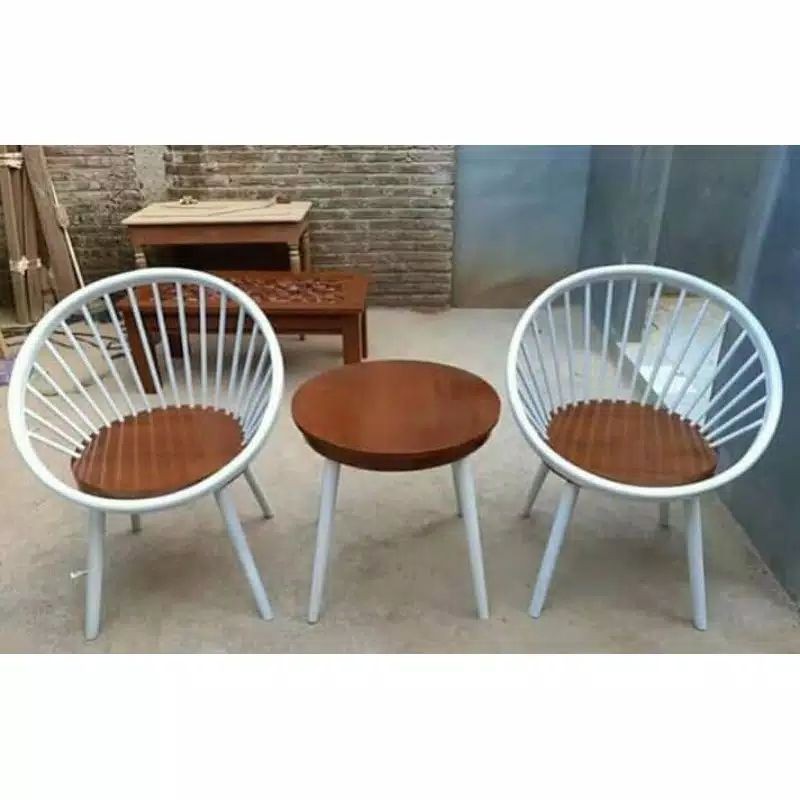 Kursi teras kursi taman jari ruji minimalis model unik 2 kursi + meja teras bahan kayu jati