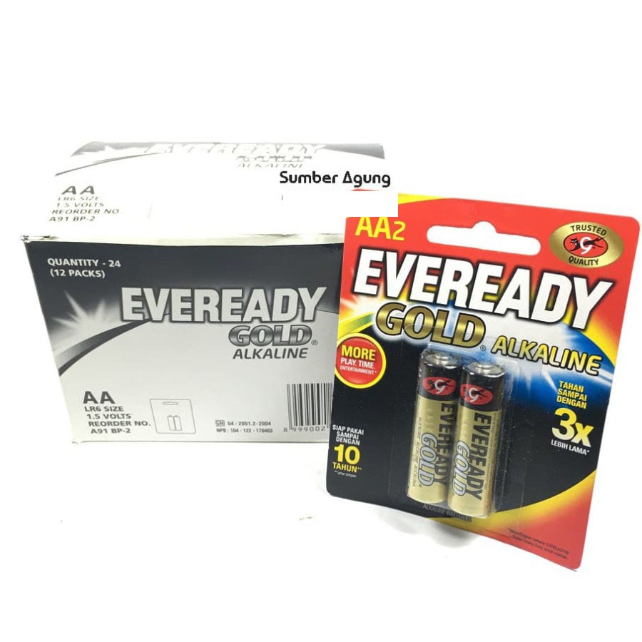 Baterai AA Alkaline A2 Satu Set isi 2pcs Eveready Gold Berkalitas