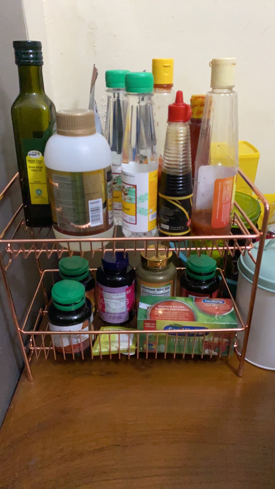 Rak Susun Rosegold Tingkat Serbaguna Peralatan Dapur Kosmetik Makeup Skincare Kamar Mandi Dua Lapis