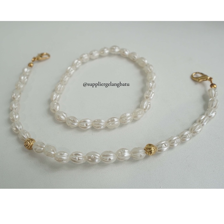 1 set STRAP MASK dan GELANG Mutiara Sintetis OVAL ULIR 8MM ekslusif