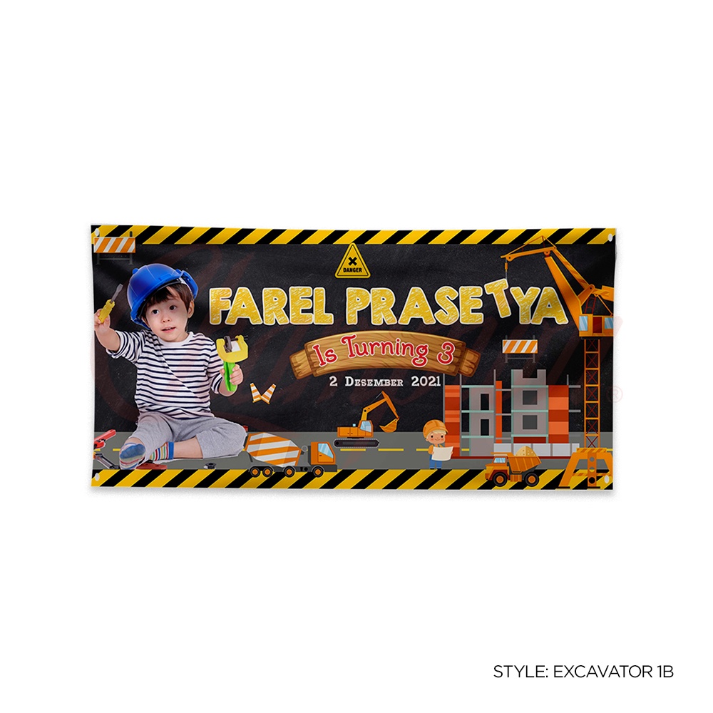 Cetak Print Spanduk-Banner Ulang Tahun Anak/ Banner Ulang Tahun Tema Excavator Hero, Cars , Zoo, Tho