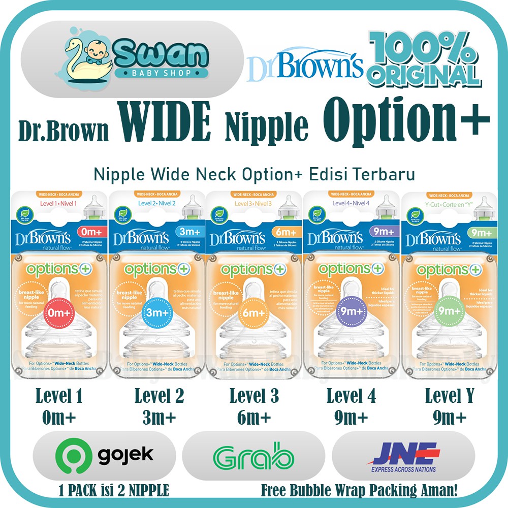 Dr. Brown's WIDE Nipple Semua Varian level (1 , 2 , 3 , 4 , Y-cut)